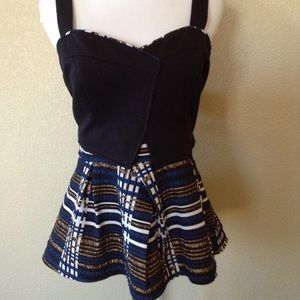 Anthropologie Nathalie Peplum Metallic Plaid Deletta Top, Size L